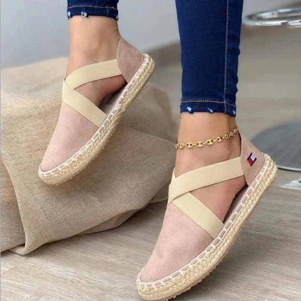 Bazorn Flat Straw Braid Elastic Strap Casual Shoes