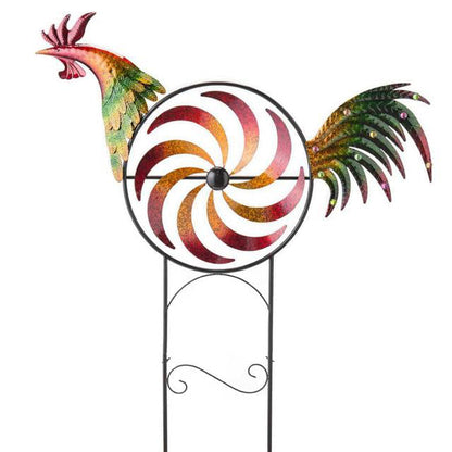 Bazorn Iridescent Rooster Wind Spinner Garden Decor