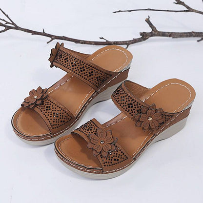 Bazorn Women Casual Shoes Vintage Flower Fish Mouth Sandals