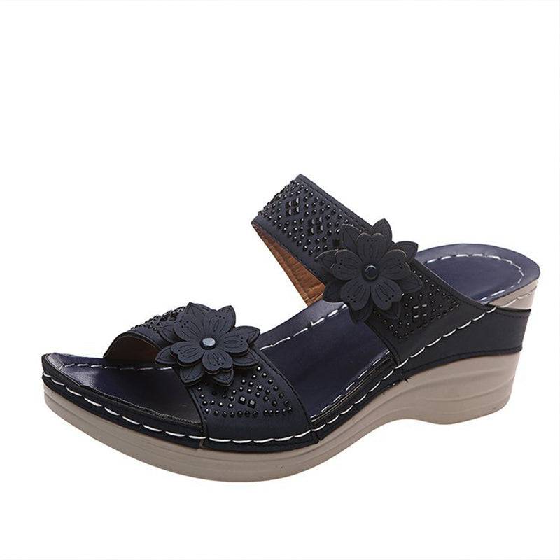 Bazorn Women Casual Shoes Vintage Flower Fish Mouth Sandals