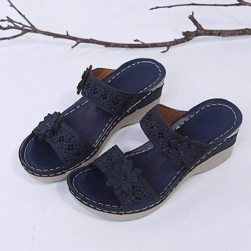 Bazorn Women Casual Shoes Vintage Flower Fish Mouth Sandals