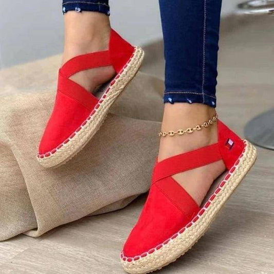 Bazorn Flat Straw Braid Elastic Strap Casual Shoes