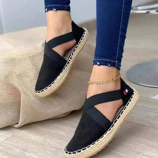 Bazorn Flat Straw Braid Elastic Strap Casual Shoes