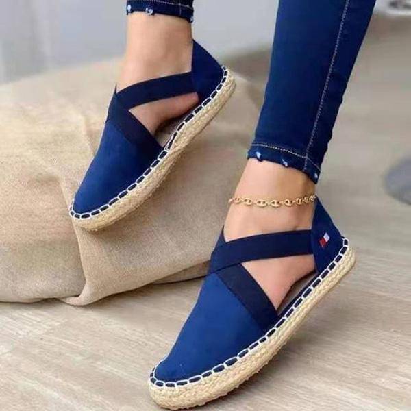 Bazorn Flat Straw Braid Elastic Strap Casual Shoes