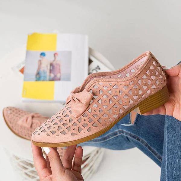 Bazorn Women's Bowknot Hollow-out Flat Heel Flats