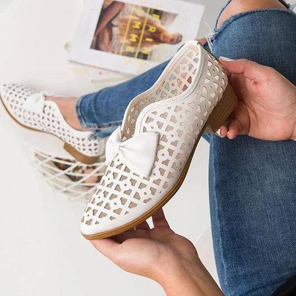 Bazorn Women's Bowknot Hollow-out Flat Heel Flats