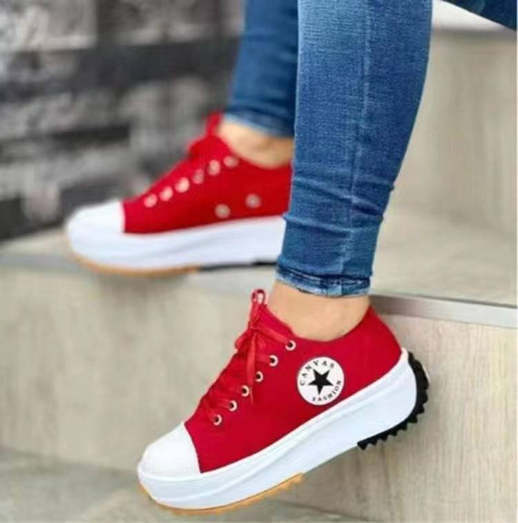 Bazorn round toe lace-up platform arch support canvas shoes
