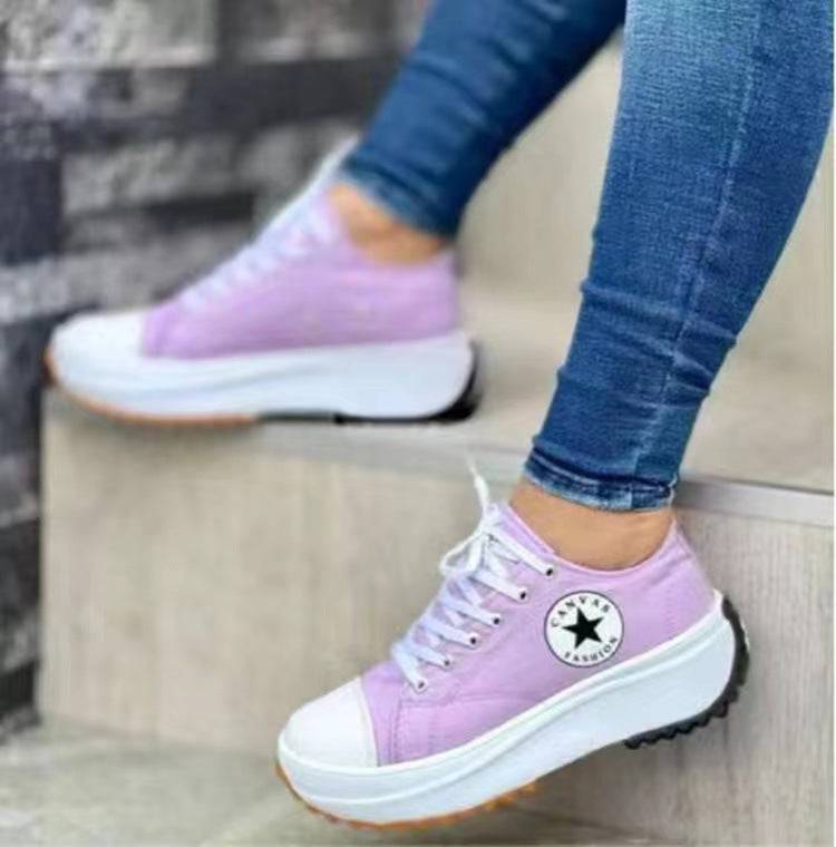 Bazorn round toe lace-up platform arch support canvas shoes