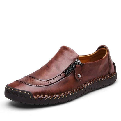 Bazorn Men Hand Stitching Zipper Slip-ons Leather Shoes