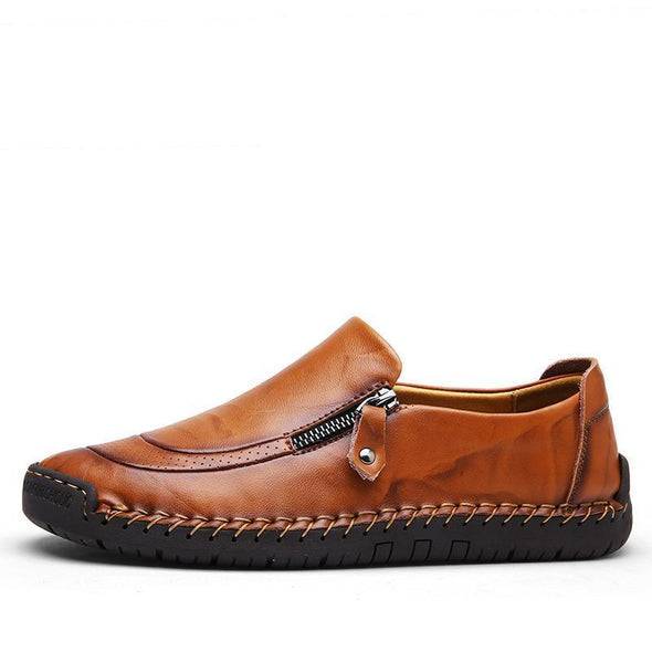 Bazorn Men Hand Stitching Zipper Slip-ons Leather Shoes