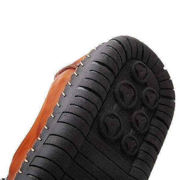 Bazorn Men Hand Stitching Zipper Slip-ons Leather Shoes