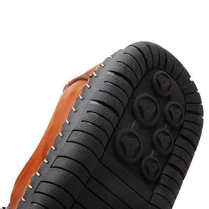 Bazorn Men Hand Stitching Zipper Slip-ons Leather Shoes