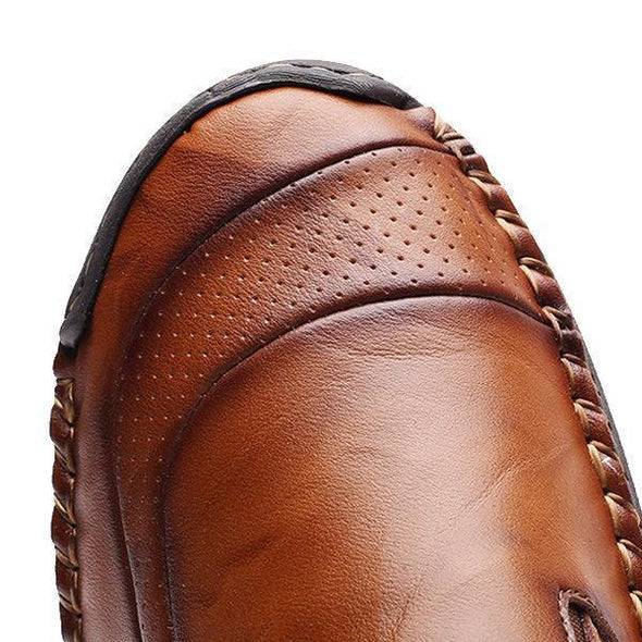 Bazorn Men Hand Stitching Zipper Slip-ons Leather Shoes
