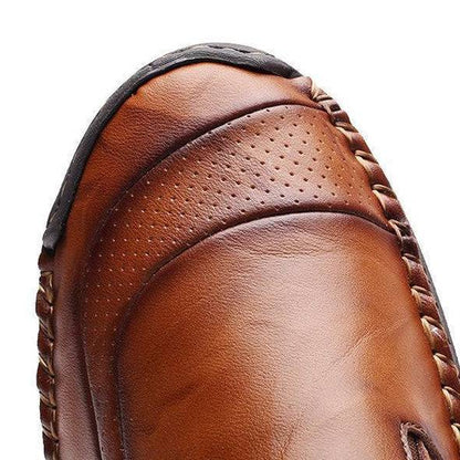 Bazorn Men Hand Stitching Zipper Slip-ons Leather Shoes