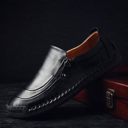 Bazorn Men Hand Stitching Zipper Slip-ons Leather Shoes