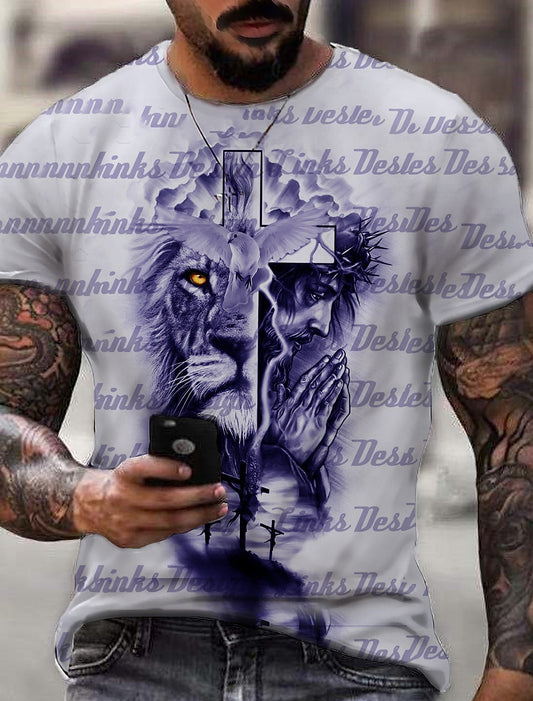 Mens Tee T-shirt Shirt 3D Print Graphic Prints Lion Print Short Sleeve Daily Tops