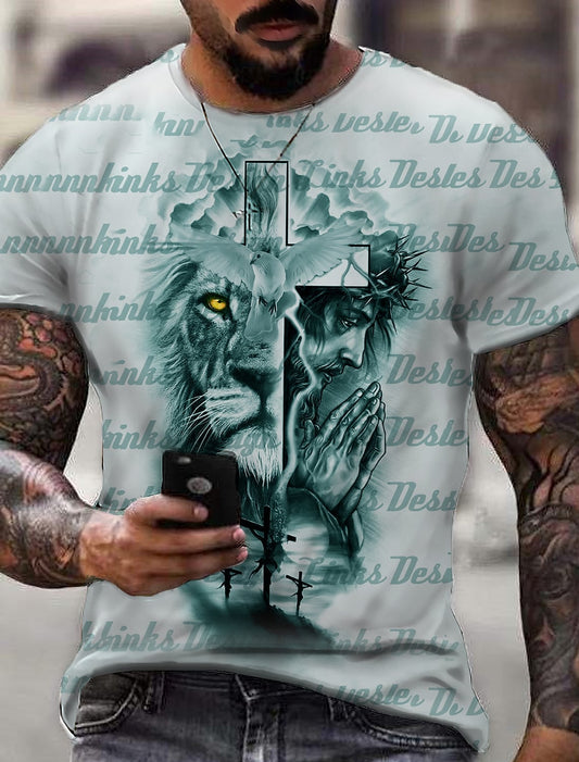 Mens Tee T-shirt Shirt 3D Print Graphic Prints Lion Print Short Sleeve Daily Tops